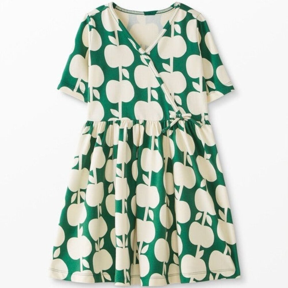 Hanna Andersson Girl Size 10 Apple Print Wrap Playgroud Dress Green White Cream